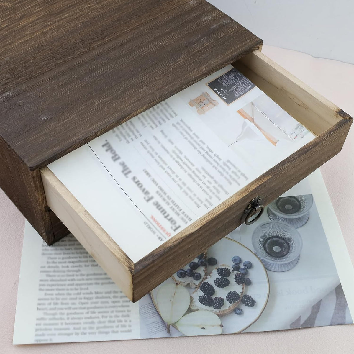 Wooden Desk Organizer 10" x 9.5" x 4.4" Mini Desk Drawer Tabletop Storage Organization Box Vintage Decorative Small Wooden Box（2 Floors）