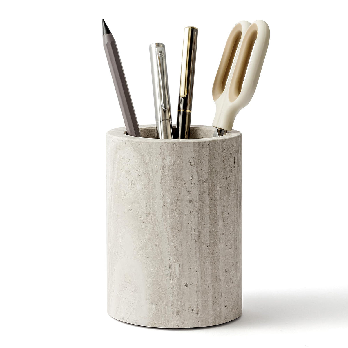 Pen Holder Stand Italy Natural Premium True Marble Makeup Brush Holders, Tableware Organizer Desk Pencil Cup for Home Office School Decor Dark Grey (DL012)