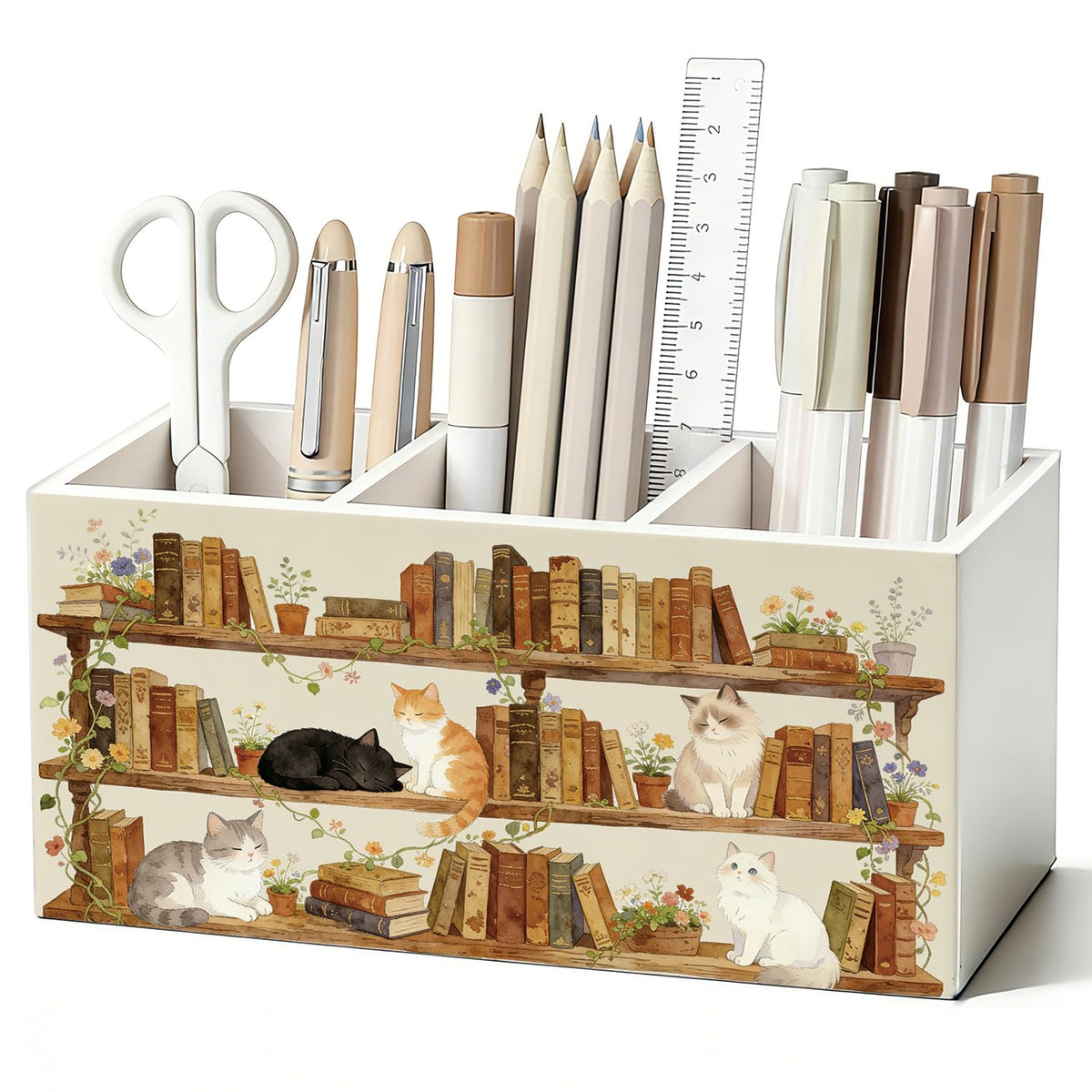 Vintage Book Floral Pen Pencil Holder for Desk, Book Lovers Gifts
