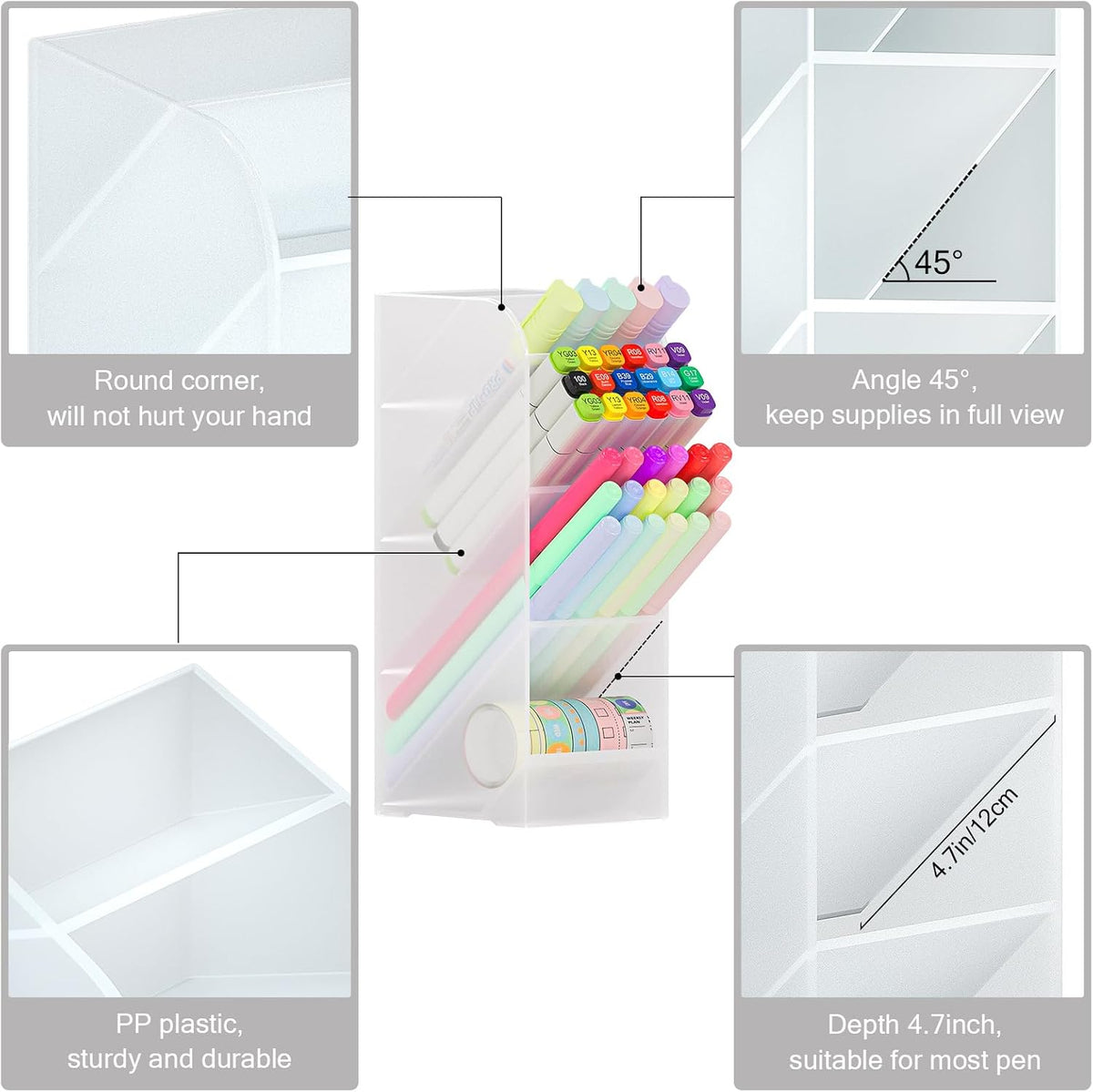 Asten Pen Holder, Pencil Holder for Desk, Pen Organizer (Clear, 3 Pack)