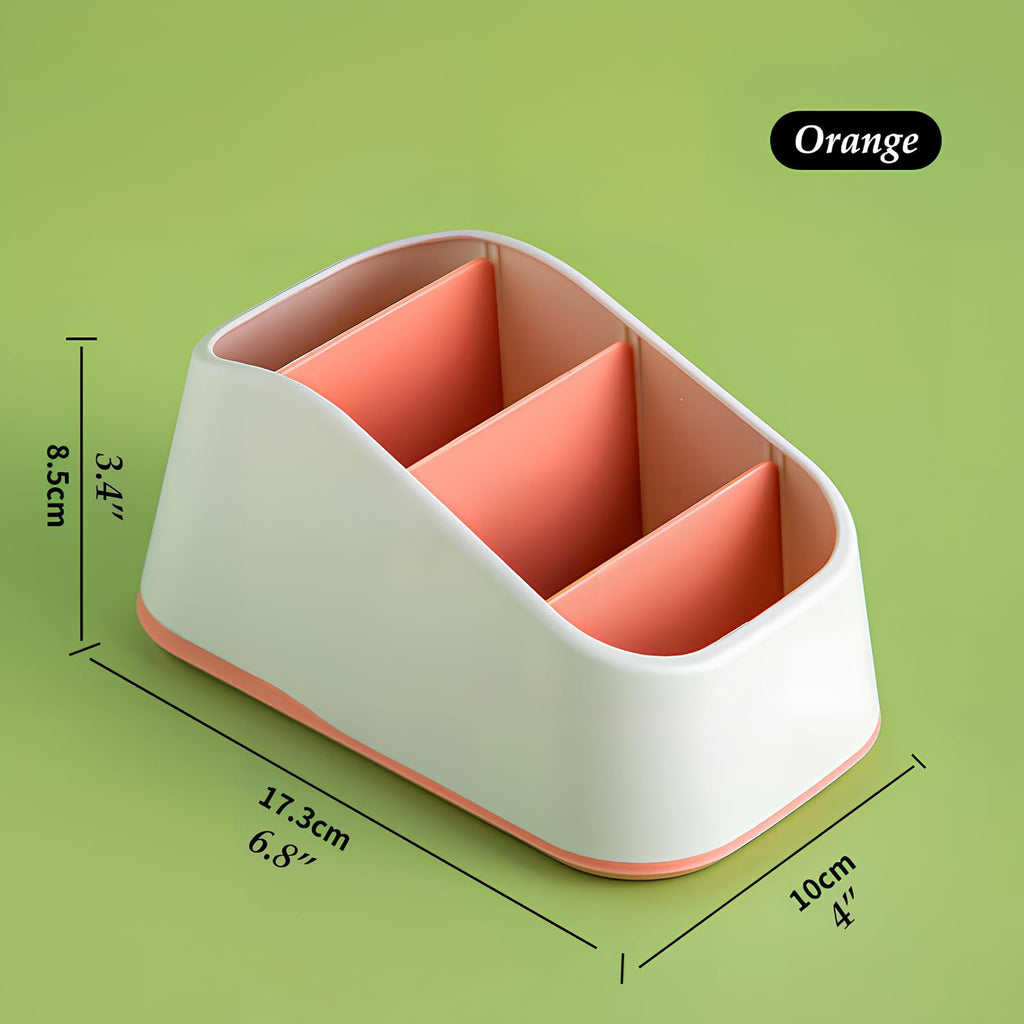 Desktop Organizer 4 Compartments, Plastic Desk Storage Box for Office Home (Orange)