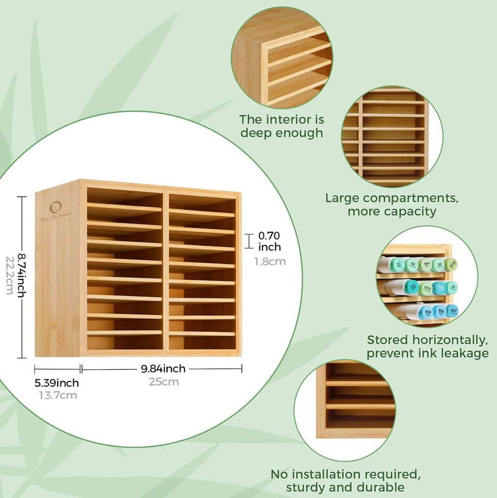 Ohuhu Bamboo Marker Organizer, Wooden Desktop Storage Holds 126 Markers