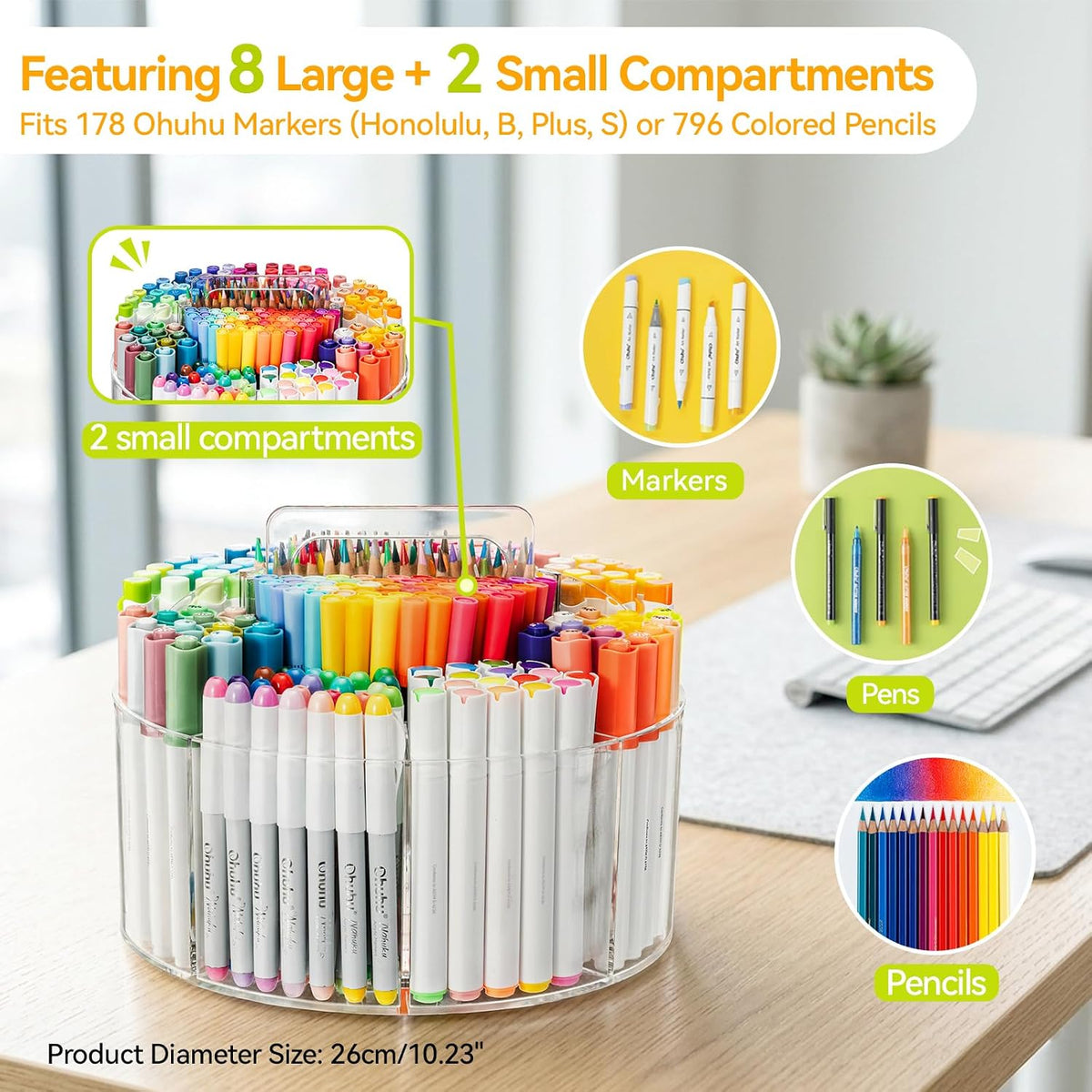 Ohuhu 360° Rotating Acrylic Marker Storage Organizer for Alcohol Markers
