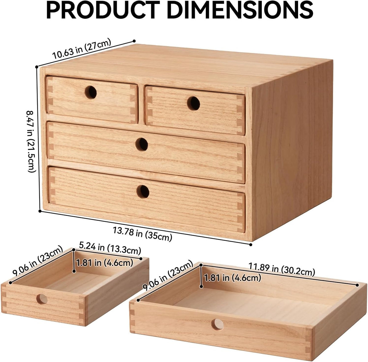 KIRIGEN Wood Desk Organizer with 4 Drawers, Desktop Storage, Natural 34-NA