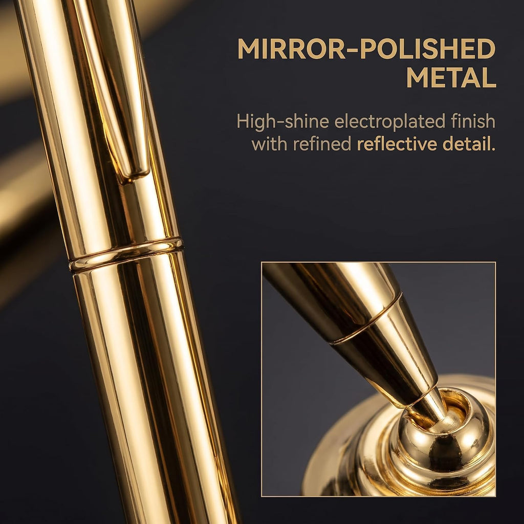 2Pcs Gold Pen And Pen Stand Round Pen Holder Signing Pen Set Metal Attached To Desk Base Stands For Wedding Office Ballpoint Set Ballpoint Attached Base Desk Writing Supplies
