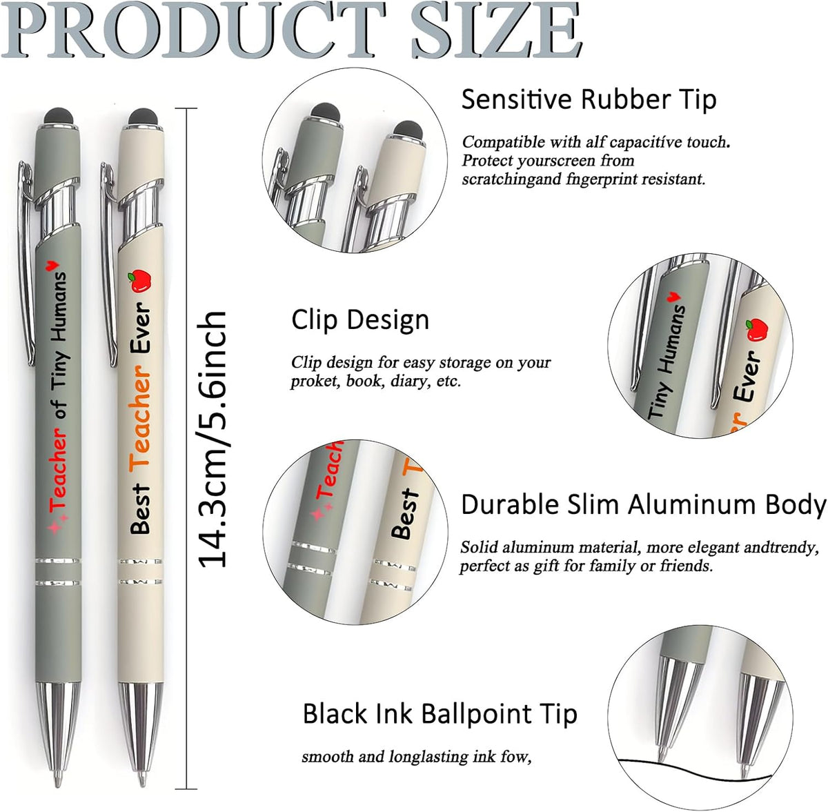 8 Pack Teacher Appreciation Ballpoint Pens, Thank You Motivational Quote Writing Instruments for Educators, Practical Office Stationery Set, Cute Retractable Black Ink Pens for School