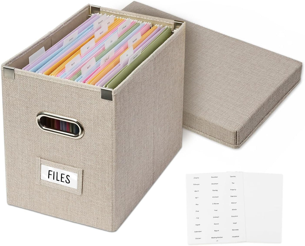 File Organizer Box with 15 Hanging File Folders, Lift-Off Lid
