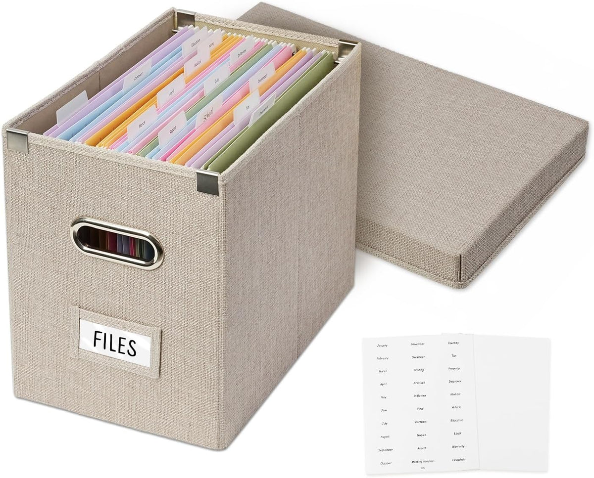 File Organizer Box with 15 Hanging File Folders, Lift-Off Lid