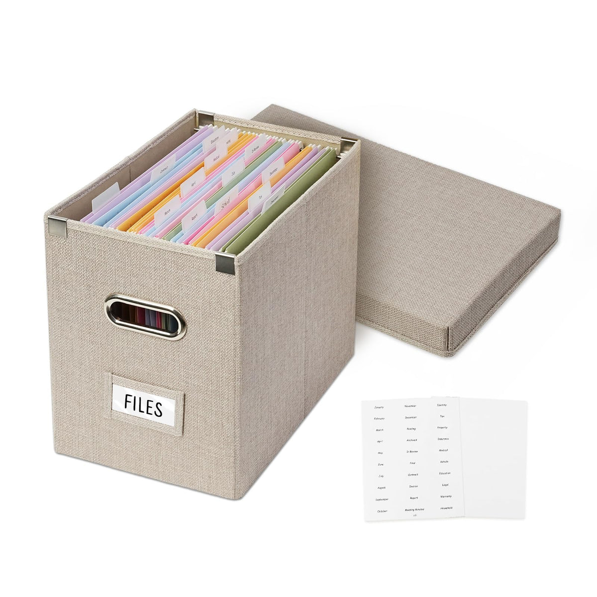 File Organizer Box with 15 Hanging File Folders, Lift-Off Lid