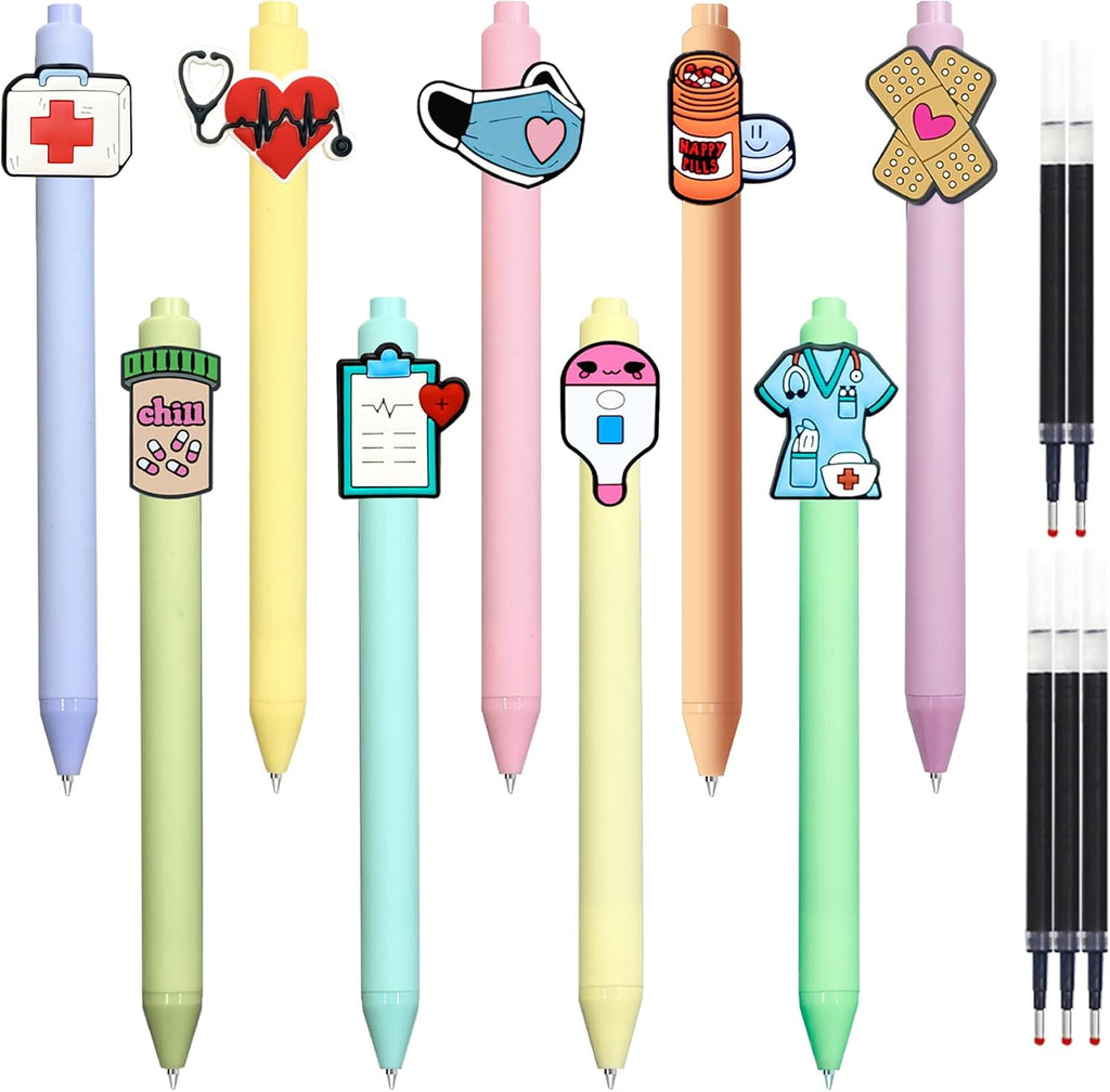 JIZHIYUAN Nurse Pens with Heart, Medicine bottle Designs - Versatile Writing Instruments for CNA, RN, Medical Assistants, Nursing Students | Aesthetic Gel Pen Set Black Ink for School Nurse