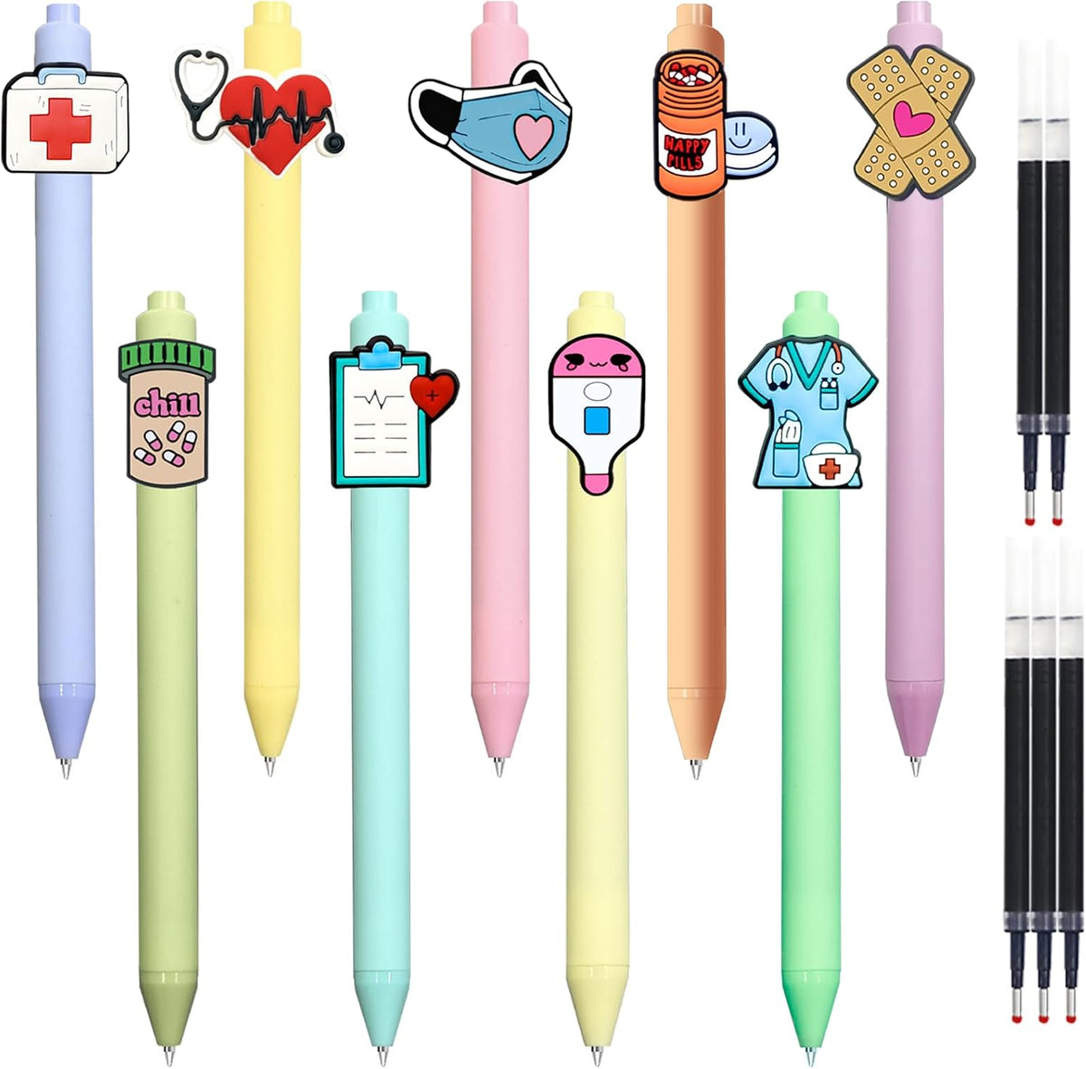 JIZHIYUAN Nurse Pens with Heart, Medicine bottle Designs - Versatile Writing Instruments for CNA, RN, Medical Assistants, Nursing Students | Aesthetic Gel Pen Set Black Ink for School Nurse