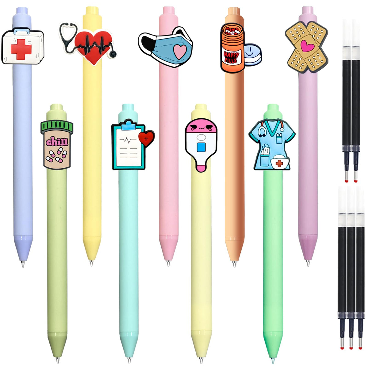 JIZHIYUAN Nurse Pens with Heart, Medicine bottle Designs - Versatile Writing Instruments for CNA, RN, Medical Assistants, Nursing Students | Aesthetic Gel Pen Set Black Ink for School Nurse