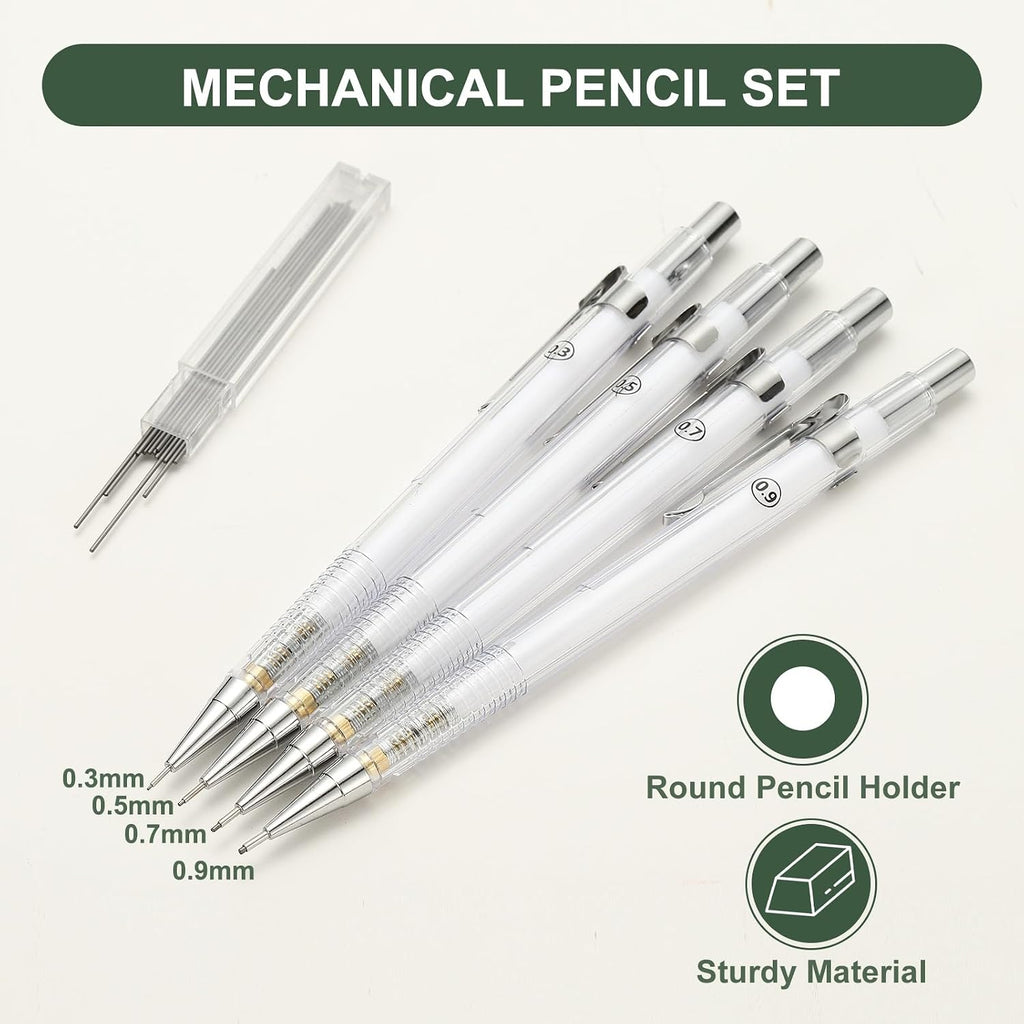 PATIKIL 6Pcs Mechanical Pencil 0.9mm, Lead Pencils Mechanical Holder Broad Point Automatic Plastic Holder with Eraser for Drawing Art Sketching Woodworking, White