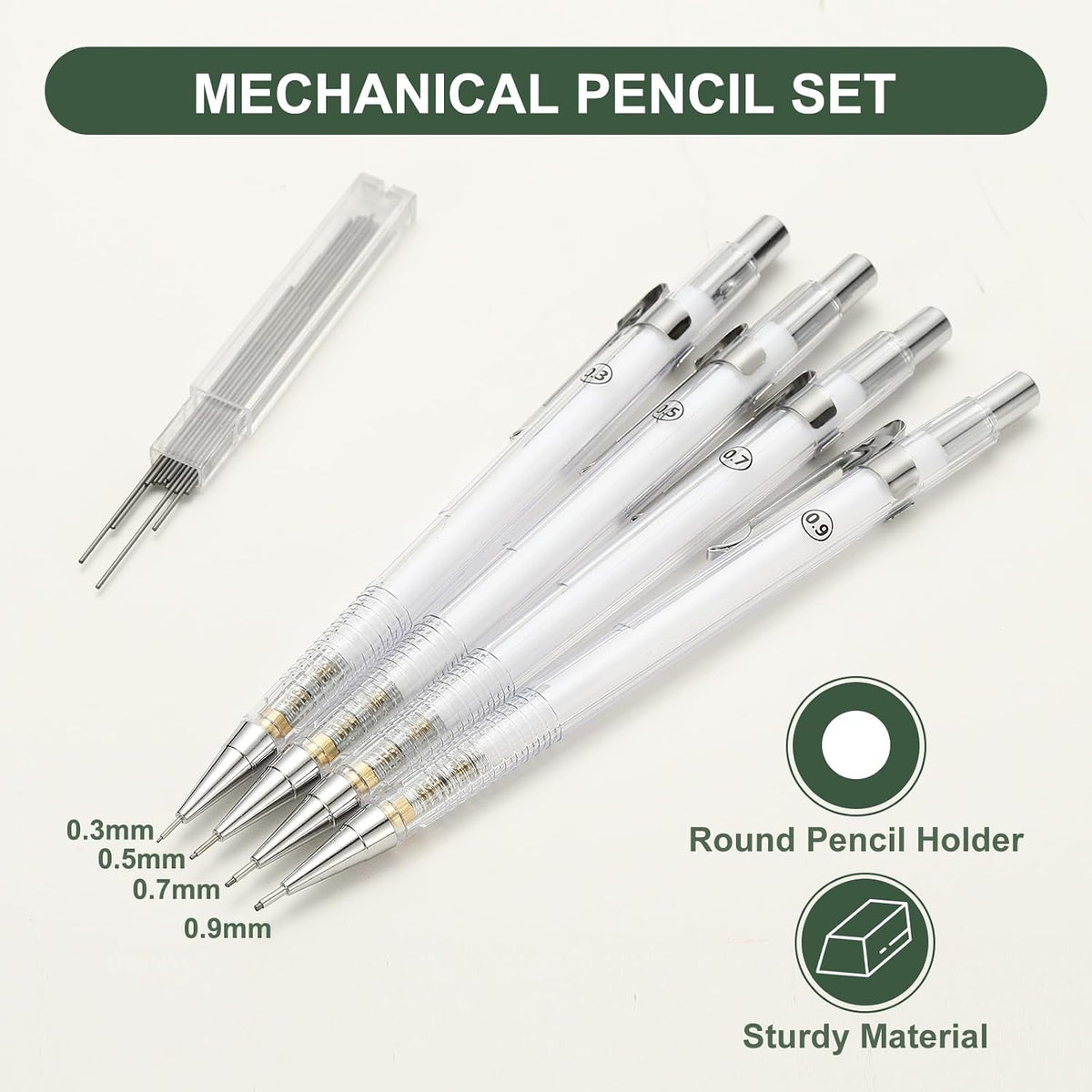 PATIKIL 6Pcs Mechanical Pencil 0.9mm, Lead Pencils Mechanical Holder Broad Point Automatic Plastic Holder with Eraser for Drawing Art Sketching Woodworking, White