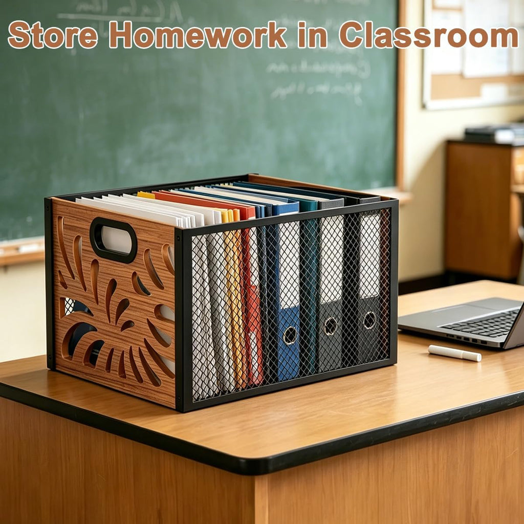 Wood File Box,Hanging File Organizer,File Storage Box Bin for Letter Size