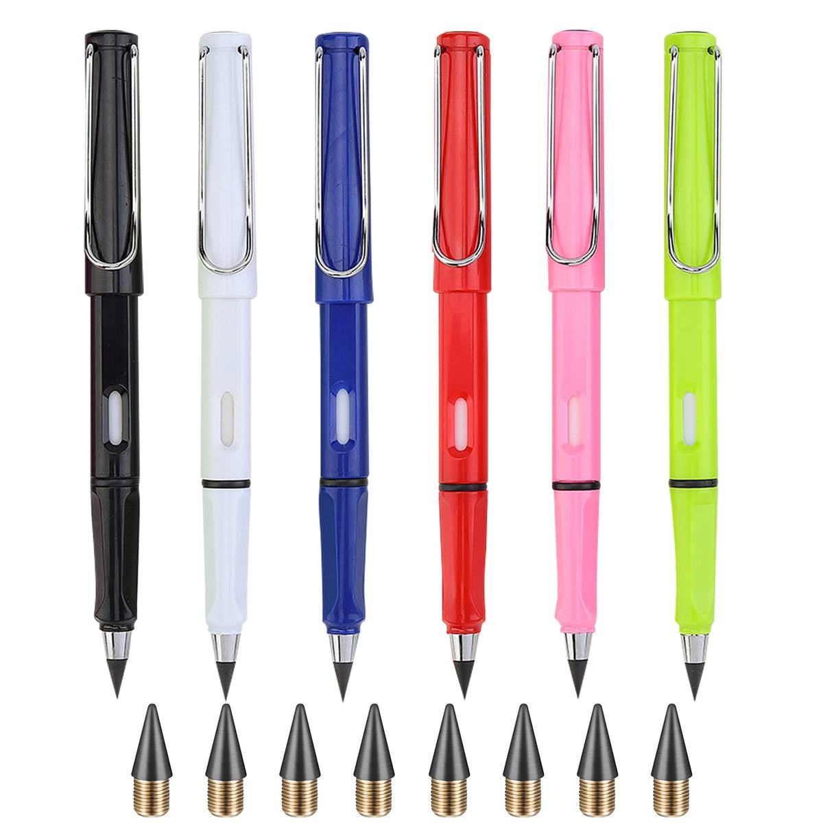 12 Sets Everlasting Pencil, Infinity Pen, NO-Sharpening Pencils for Writing Drawing Students Sustainable for Home Office School Supplies (12 Pens + 12 Erasers + 12 Replaceable Nibs)
