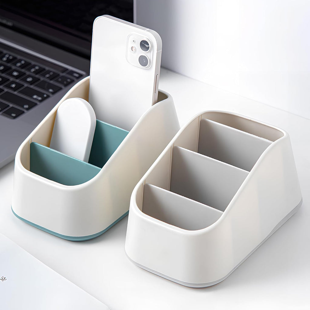 Desktop Organizer 4 Compartments, Plastic Desk Storage Box for Office Home (Orange)