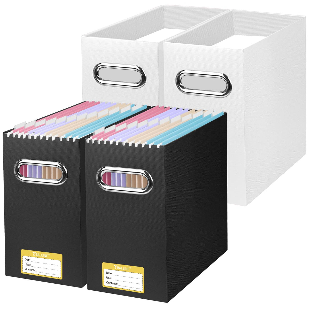 BALEINE 2PK File Organizer Box, Cardboard File Folder Organizer with Handle