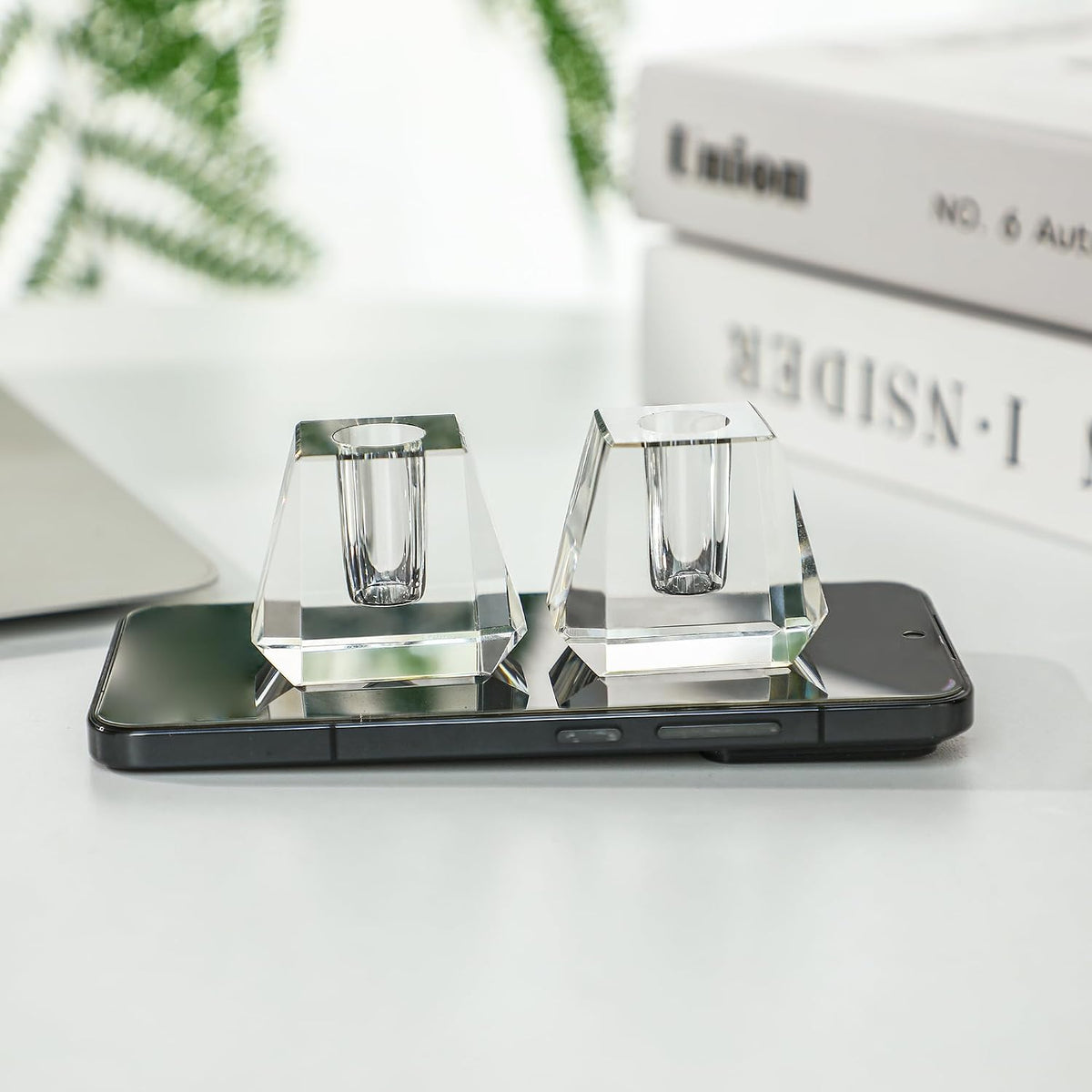 2-Pack Crystal Single Pen Holder for Desk, 1.8" Fancy Fountain Pen Stand