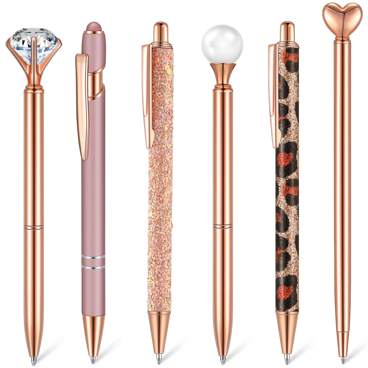 Qeeenar 6 Pcs Fancy Ballpoint Pens Glitter Metal Pens, Black