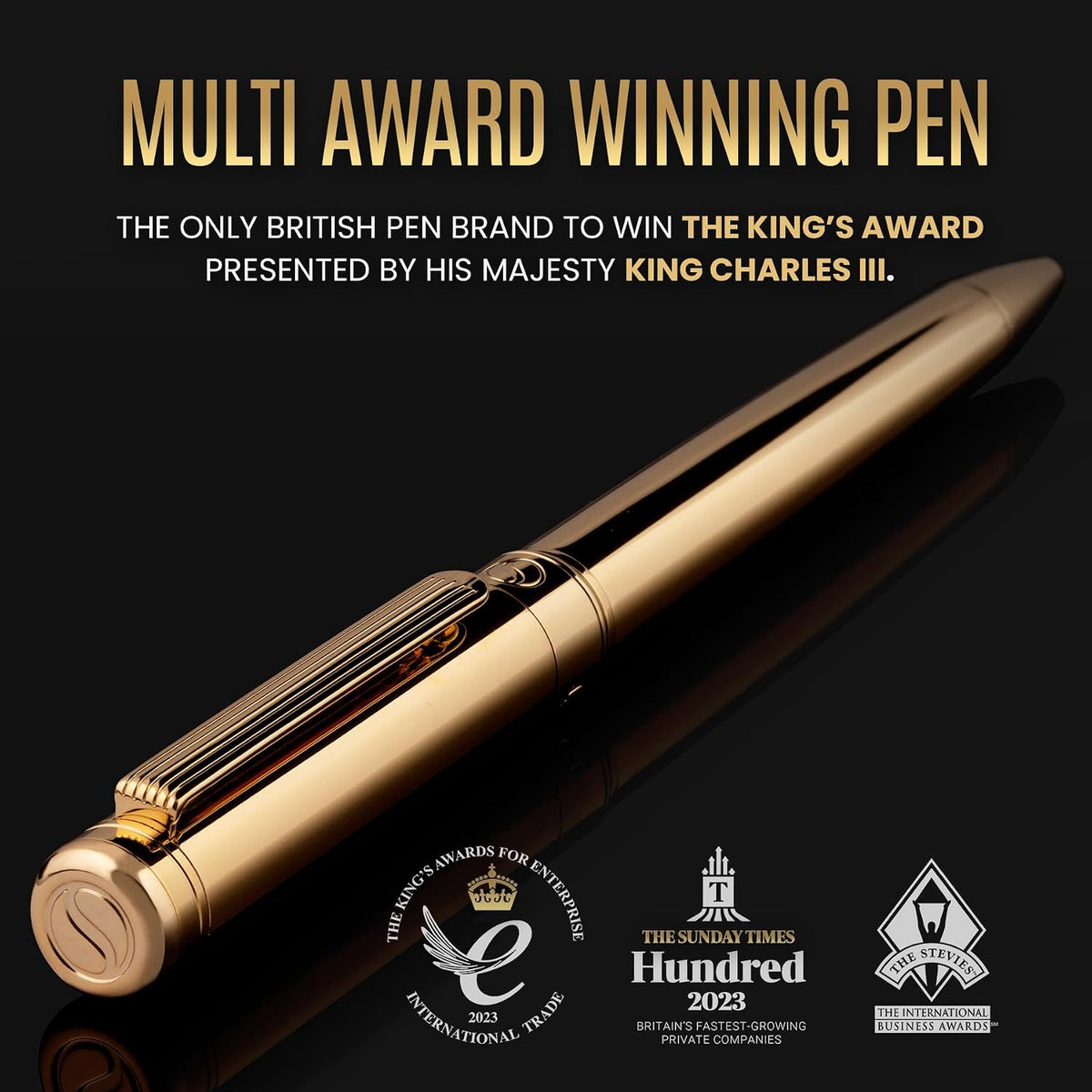 Scriveiner Gold Ballpoint Pen - Stunning Luxury Pen, Real Gold Plating, Schmidt Black Refill, Best Ball Pen Gift Set for Men & Women, Professional Executive Office, Nice Fancy Designer Pens
