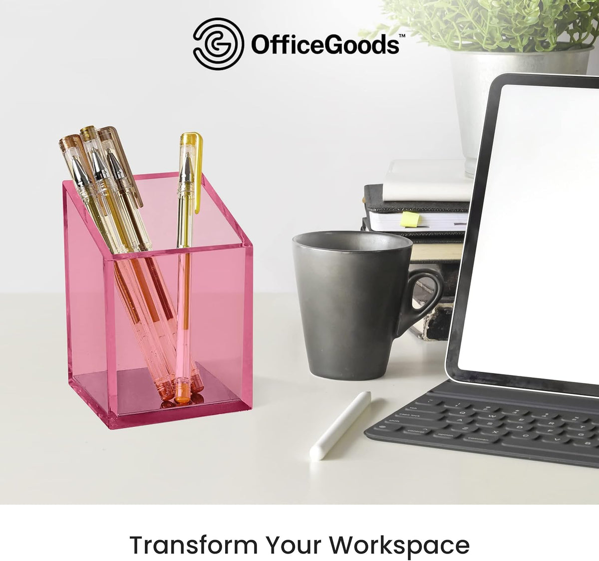 OfficeGoods Acrylic Pen and Pencil Holder, Pink