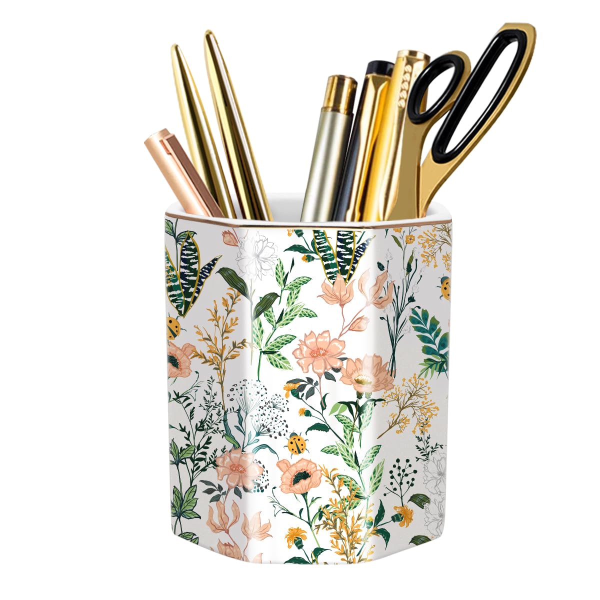 Pencil Holder, Pencil Cup for Desk, Makeup Brush Holder Cup, Cute Pencil Stand Marble Decorative for Kids Durable Ceramic Desk Organizer for Office, Classroom, Home, Antique Green Marble