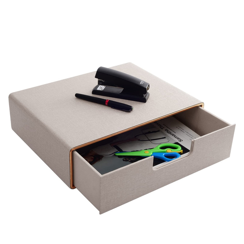 PU Leather Stackable Organizer Drawer,Executive Office Supplies Desktop Filing A4 File Cabinet/Holder for Jewelry/Bill/Paper/Documents/Makeup Home Decor Stationery Storage Box,Black