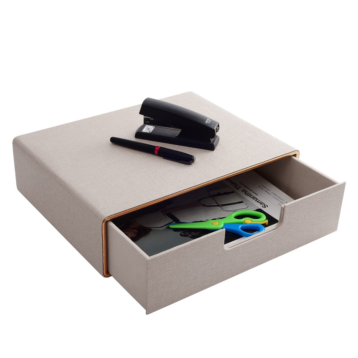 PU Leather Stackable Organizer Drawer,Executive Office Supplies Desktop Filing A4 File Cabinet/Holder for Jewelry/Bill/Paper/Documents/Makeup Home Decor Stationery Storage Box,Black