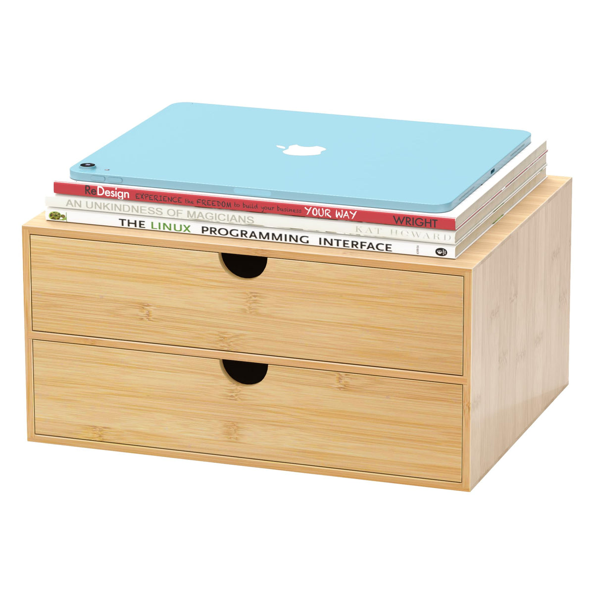 Wisuce Bamboo Desk Drawer Organizer, 2 Drawer Desktop Organizer with Drawers Tabletop Storage Organization Box for Office Home Toiletries Supplies Vanity, No Assembly Required