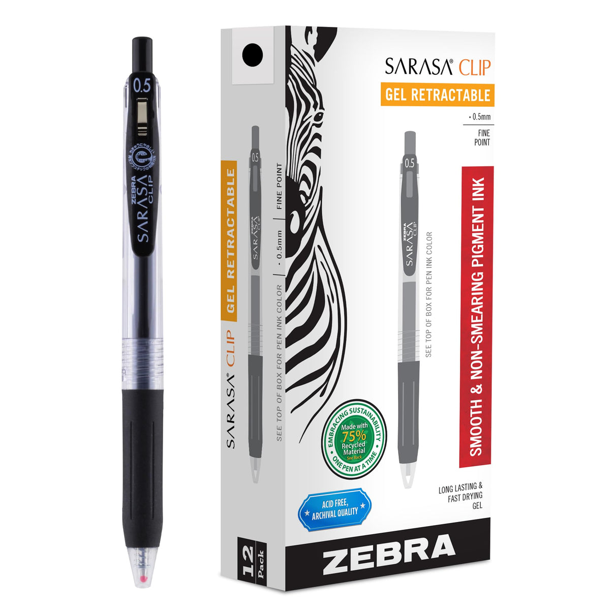 Zebra Pen SARASA Clip Retractable Gel Pen, Assorted Vintage Dark Ink, 5-Pk