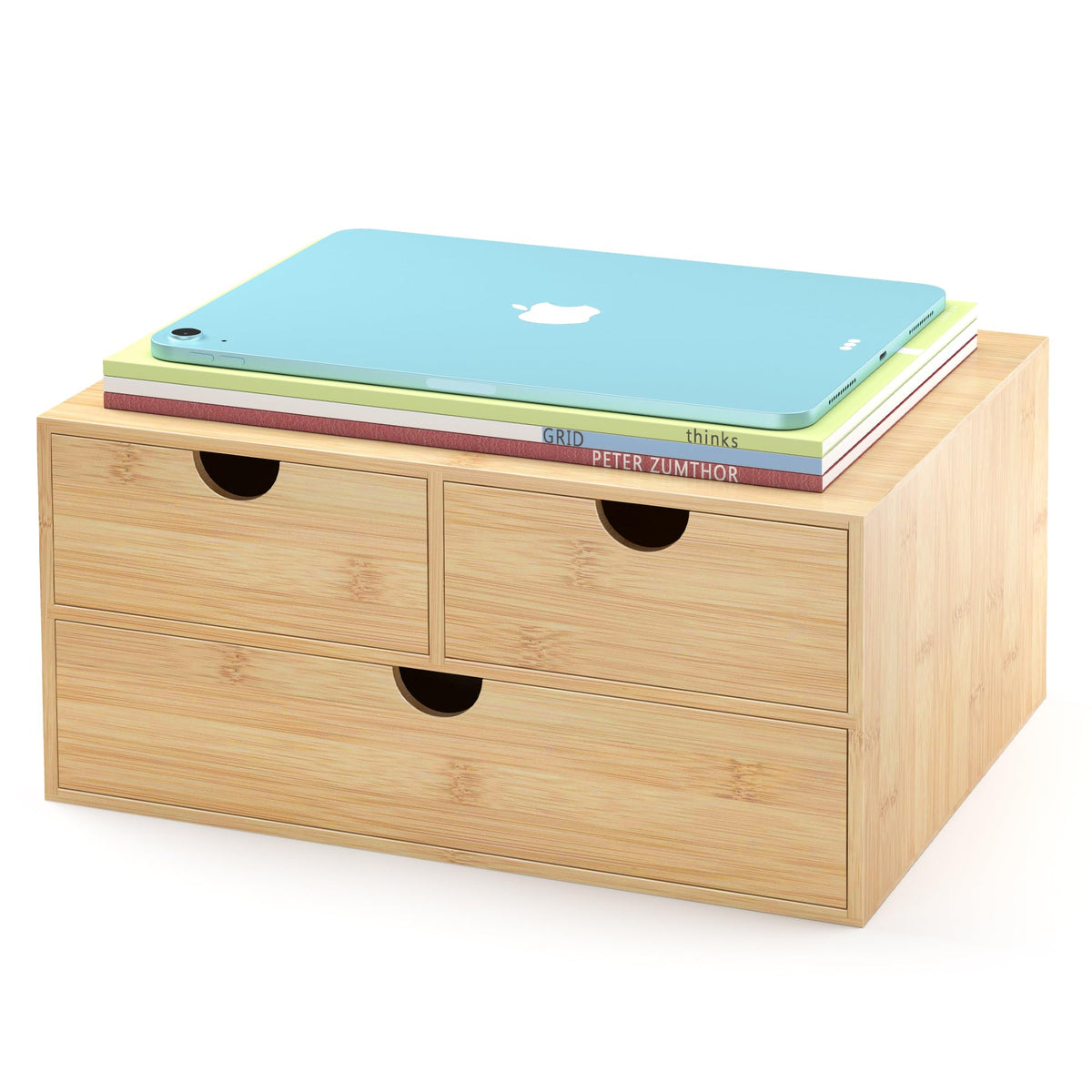 Wisuce Bamboo Desk Drawer Organizer, 2 Drawer Desktop Organizer with Drawers Tabletop Storage Organization Box for Office Home Toiletries Supplies Vanity, No Assembly Required
