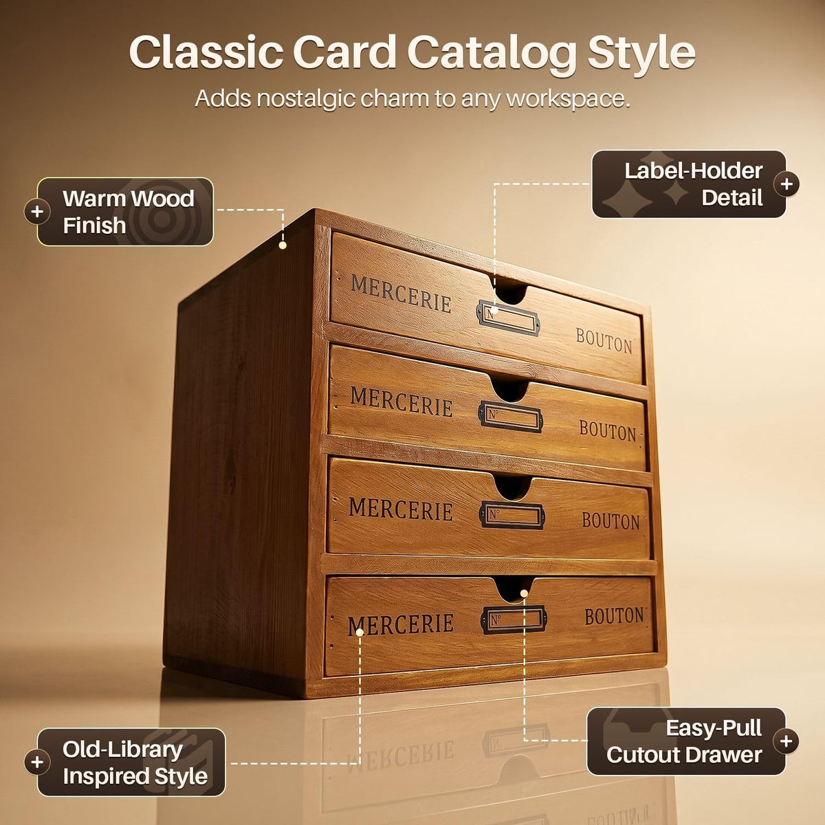 Flexzion Wooden Storage Box with 4 Drawers, Vintage Desktop Organizer