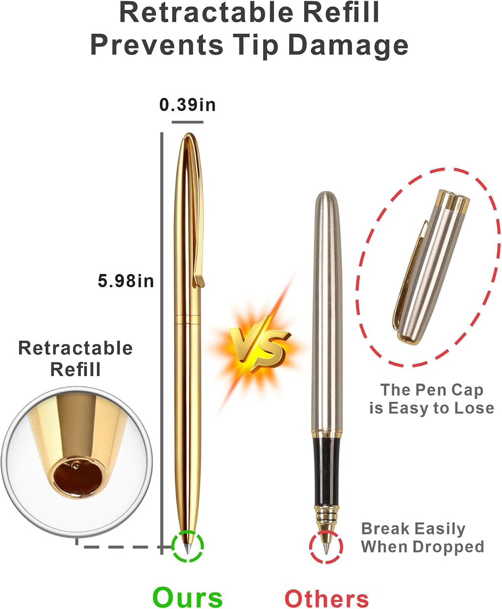 Cambond Slim Gold Ballpoint Pens - Black Ink 1.0 mm Metal Fancy Pens
