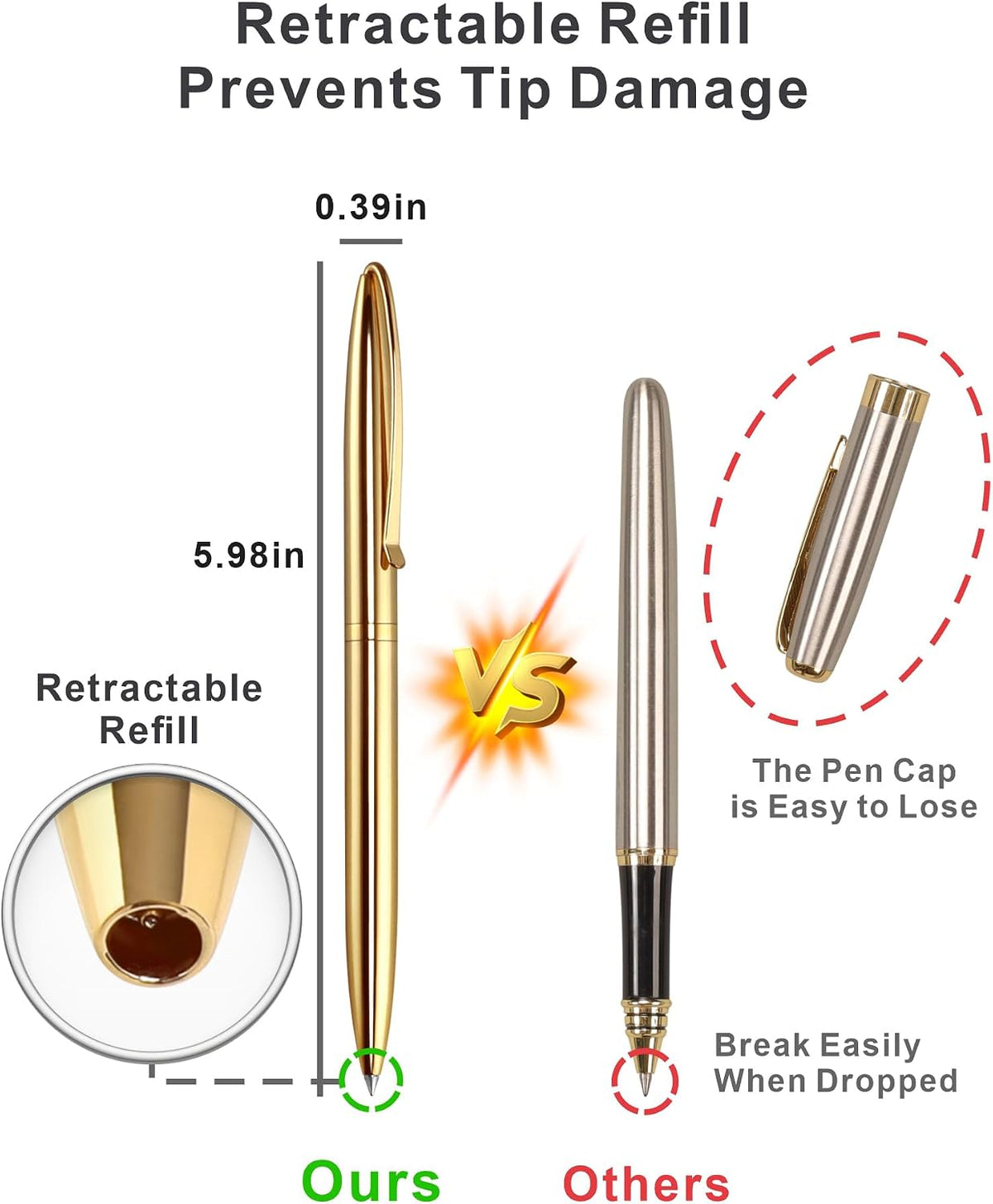 Cambond Slim Gold Ballpoint Pens - Black Ink 1.0 mm Metal Fancy Pens