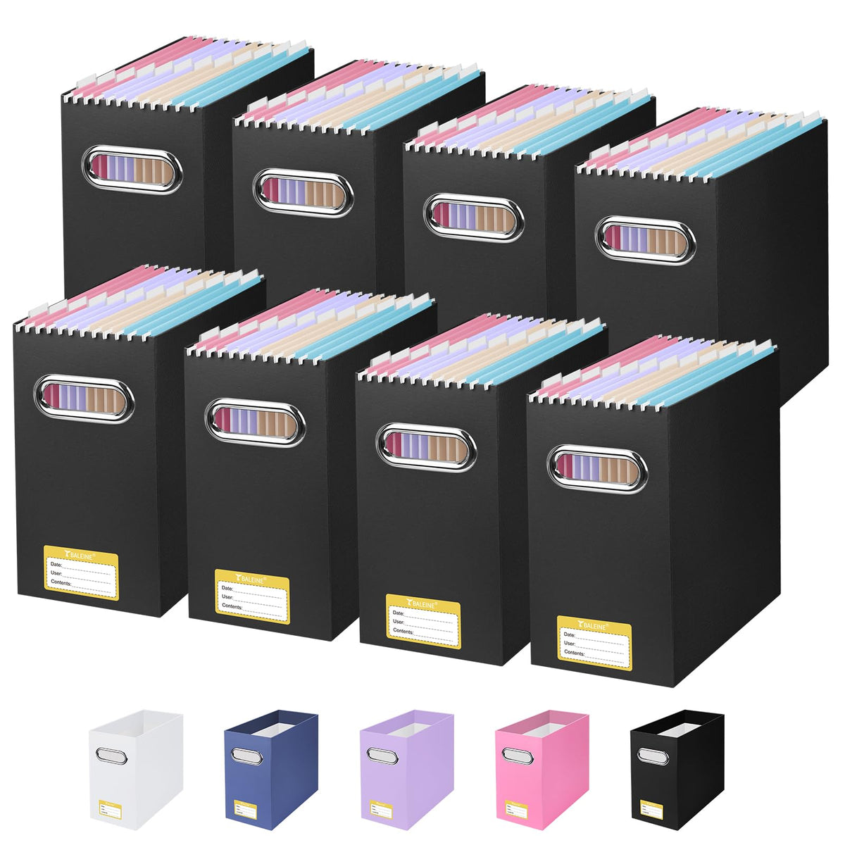 BALEINE 2PK File Organizer Box, Cardboard File Folder Organizer with Handle