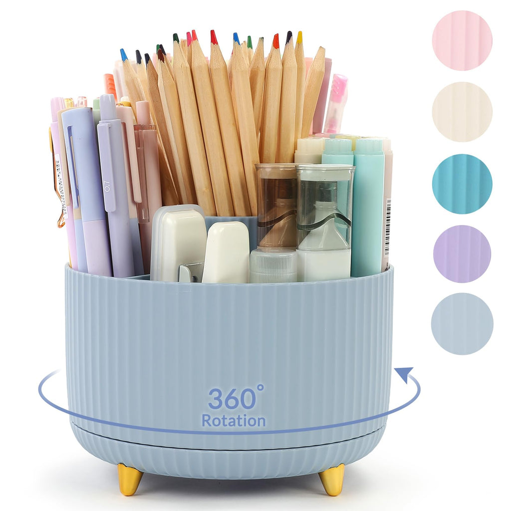 SKYDUE 360 Degree Rotating Desk Organizer, Dual-Purpose Pencil Pen Holder for Desktop, Desk Pen Organizer with 5 Slots, Office Supplies, Pencil Cup for Office, School, Home