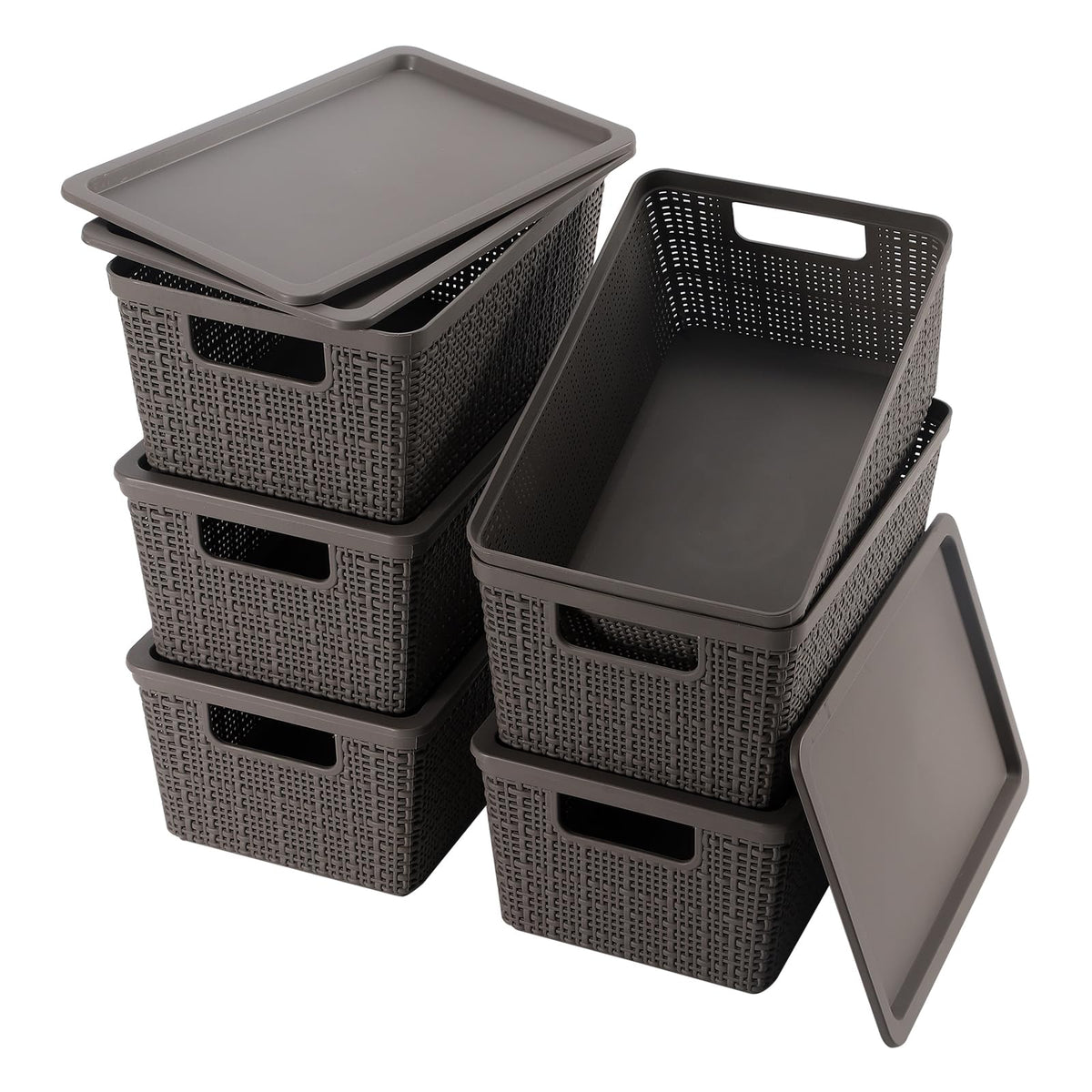 6 Pack Plastic Storage Baskets,White bamboo lid storage Box