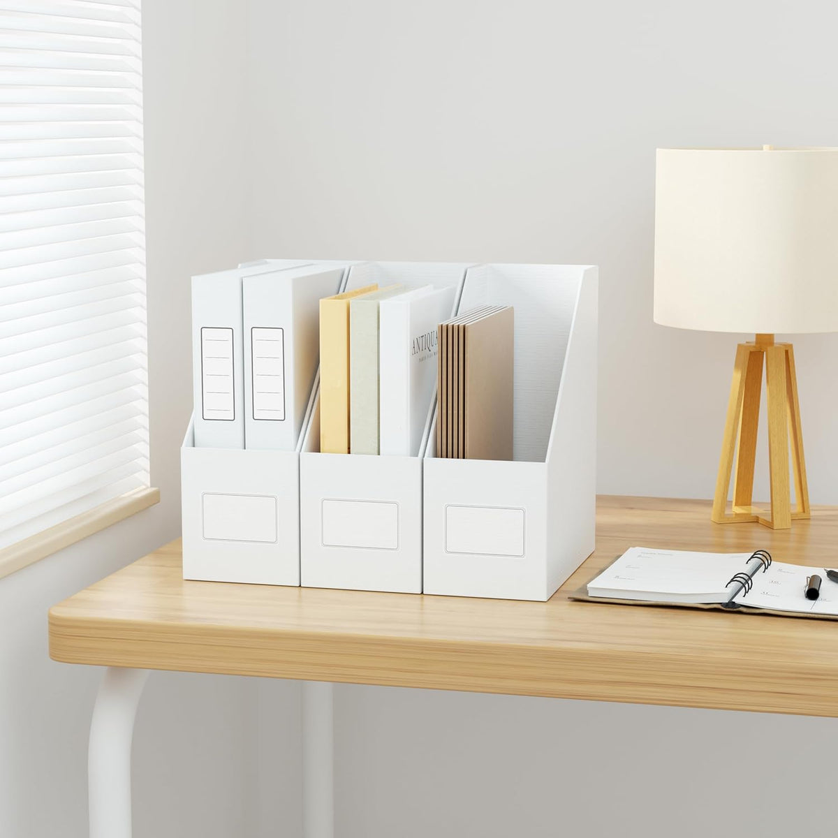 White Magazine File Holders，3 Packs Cardboard File Rack, Folder Holder