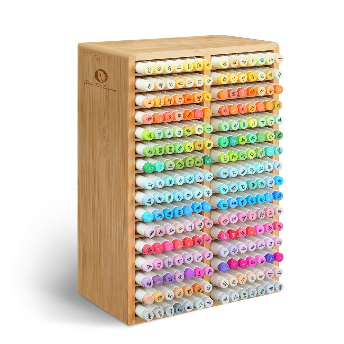 Ohuhu Bamboo Marker Organizer, Wooden Desktop Storage Holds 126 Markers