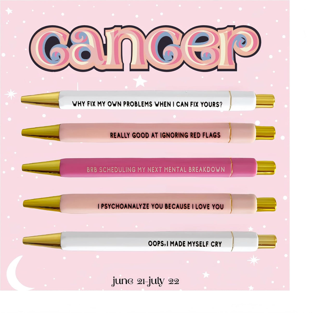 Jxueych 5pcs Cancer Pen Set - Funny Personalized Pens with Inspirational Quotes - Ideal Gift for Friends and Family - Black Ink, Medium Nib 1.0mm