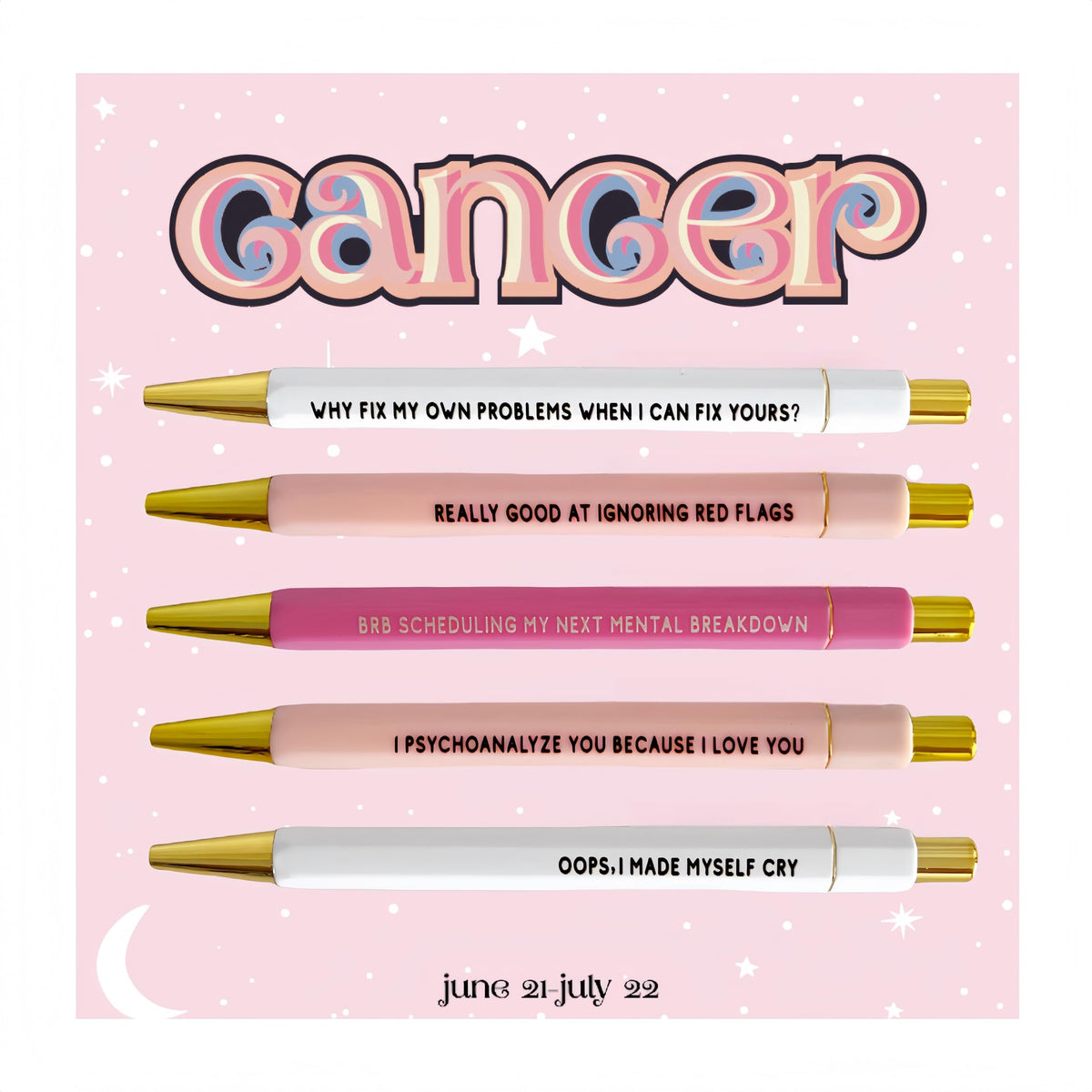Jxueych 5pcs Cancer Pen Set - Funny Personalized Pens with Inspirational Quotes - Ideal Gift for Friends and Family - Black Ink, Medium Nib 1.0mm