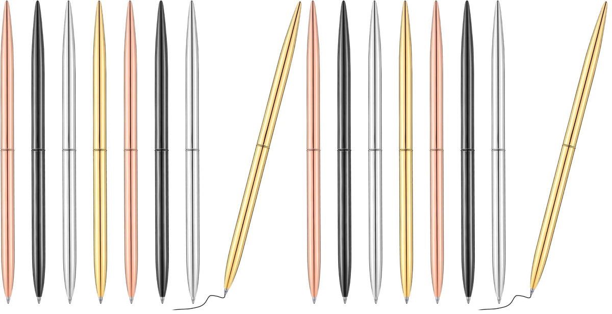 Zonon 8 Piece Gold Slim Pens Metal Ballpoint Rose Metallic Twist Black Ink Pen 1.0 mm Glossy Retractable Writing for Home School Students Teachers Wedding Gift, Rose, Gold, Steel, Silver