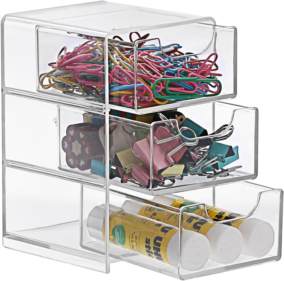 BTSKY 1 Pack Small Acrylic Storage Organizer with Drawers, 3-Layer