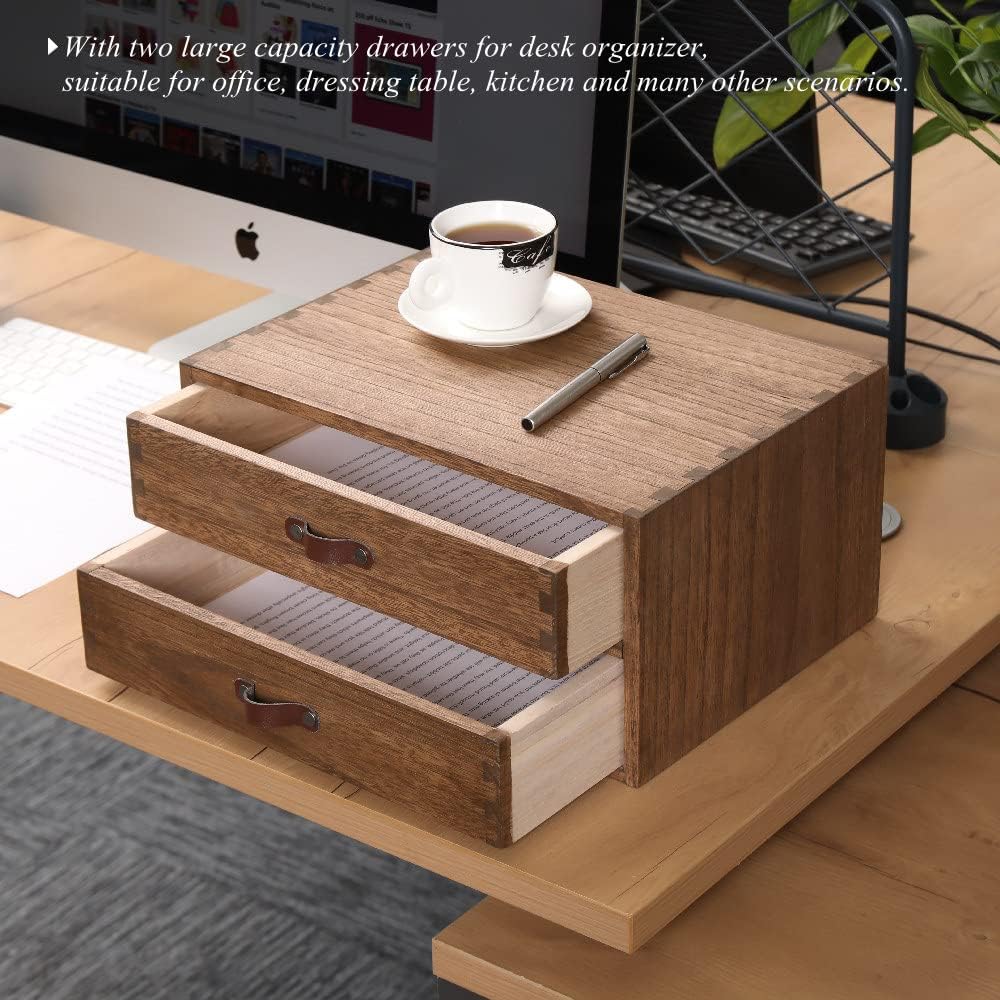 DDYURI Wood 2 Drawer Desktop Organizer Cabinet - Desk Storage Box for Kitchen Counter, Dresser Tabletop - Wooden File Organizer Printer Machine Stand for Office Accessories Chest Dark (FAX2C-DK)
