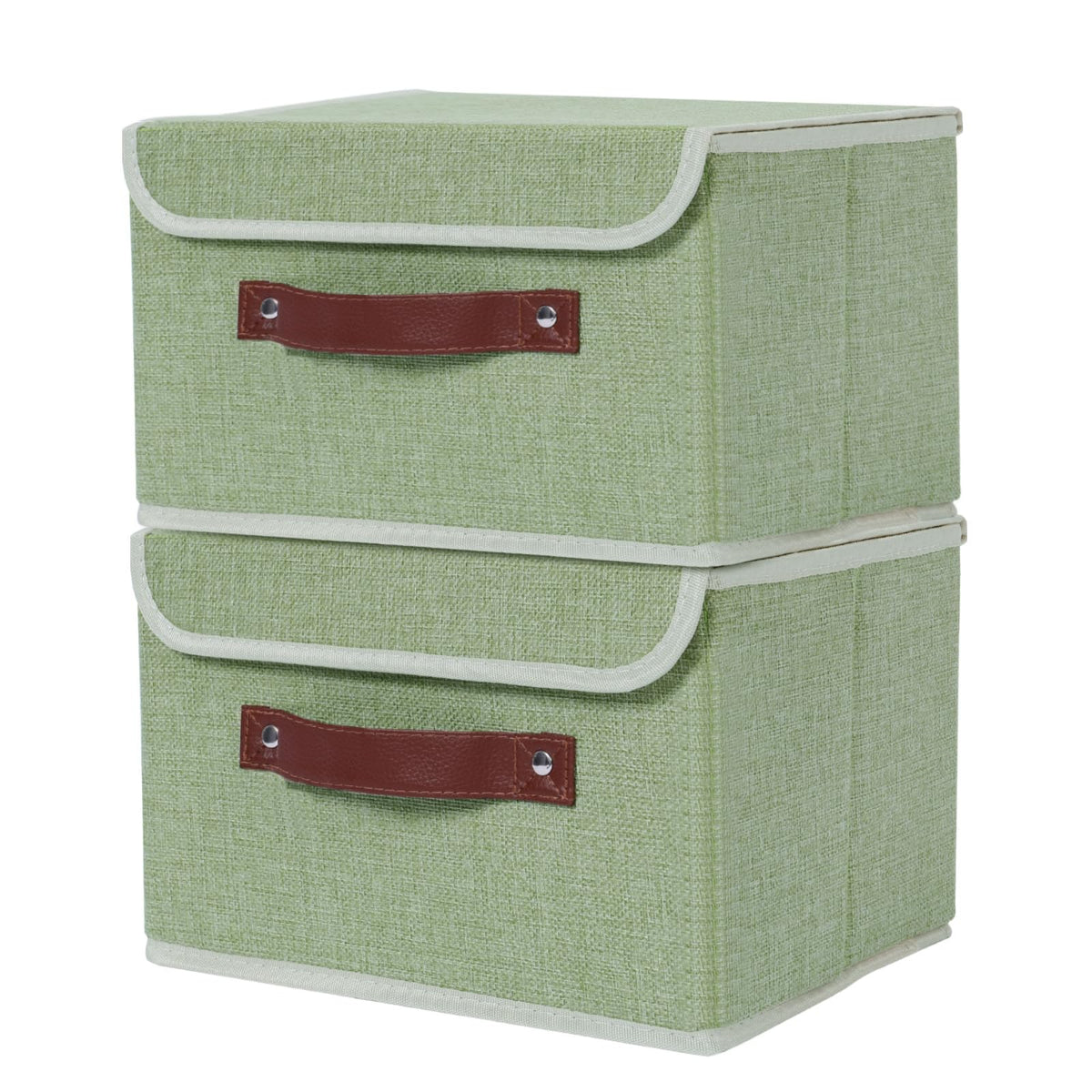 ANMINY Fabric Storage Box Bins with Lids, Green, 10"x8"x7"