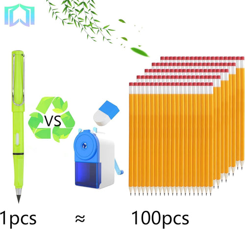 12 Sets Everlasting Pencil, Infinity Pen, NO-Sharpening Pencils for Writing Drawing Students Sustainable for Home Office School Supplies (12 Pens + 12 Erasers + 12 Replaceable Nibs)