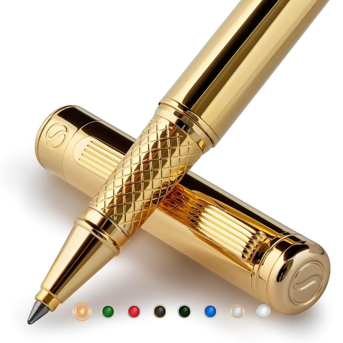 Scriveiner Black Green Rollerball Pen - Stunning Luxury Pen, Chrome Finish, Schmidt Ink Refill, Best Roller Ball Pen Gift Set for Men & Women, Professional, Executive Office