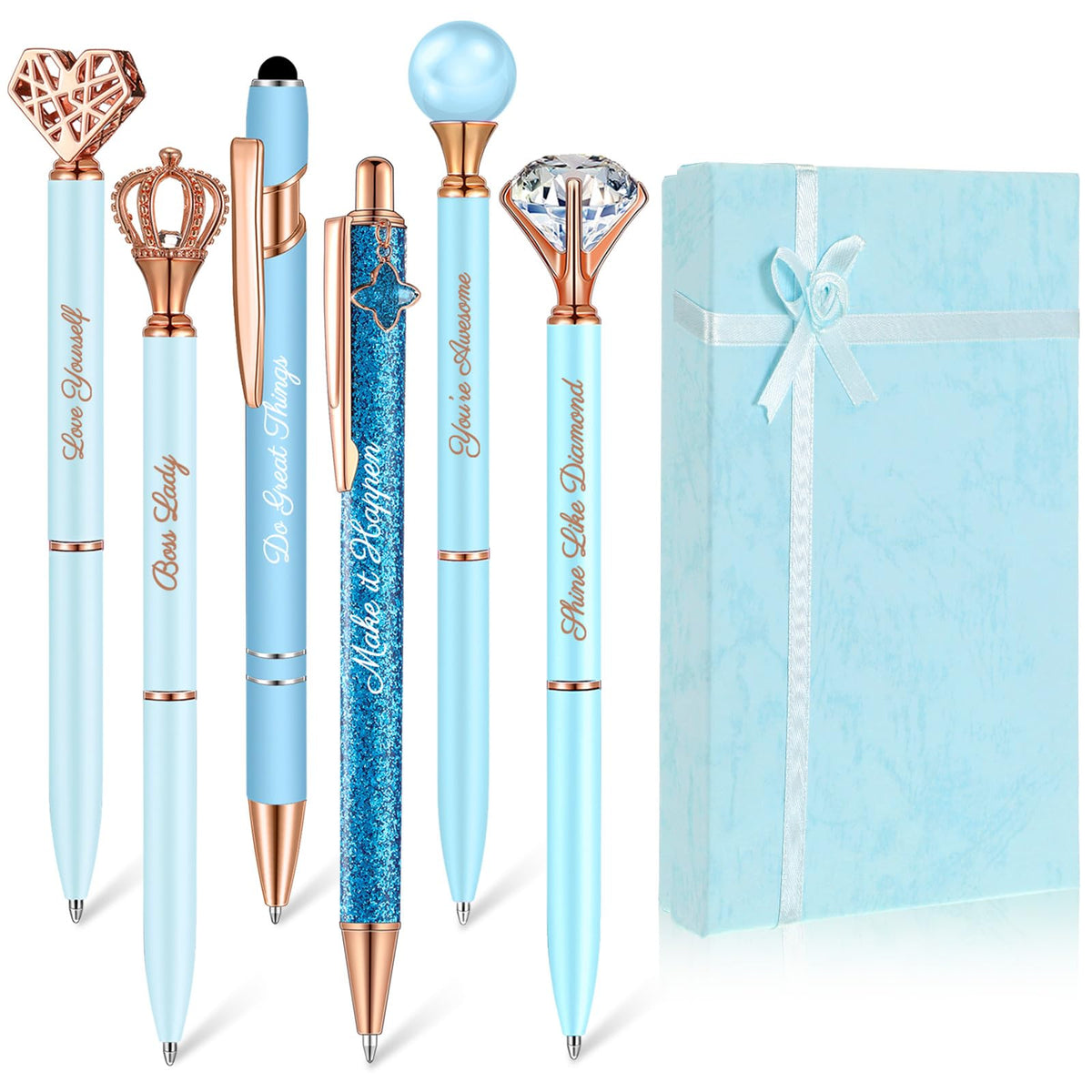 Qeeenar 6 Pcs Fancy Pens for Women Crystal Diamond Pen with Box, Black