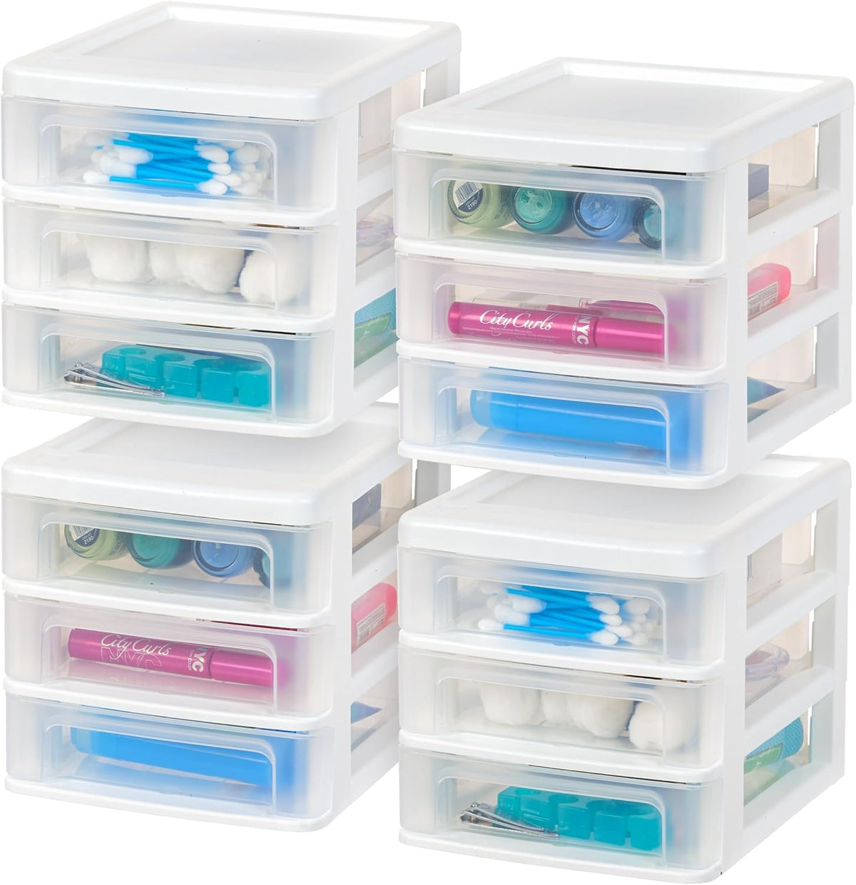 IRIS USA 2-Pack, 3-Drawer Medium Plastic Stacking Desktop Organizer, Black